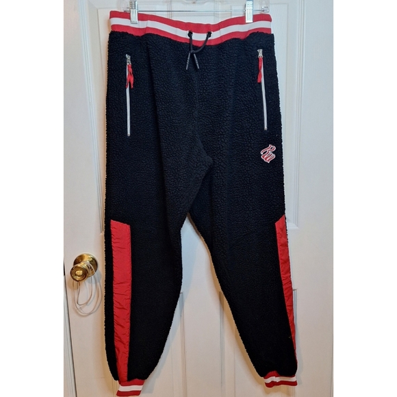 Rocawear Black Red Striped Sherpa Fleece Jogger Sweatpants Streetwear Size 2XL - Picture 1 of 14